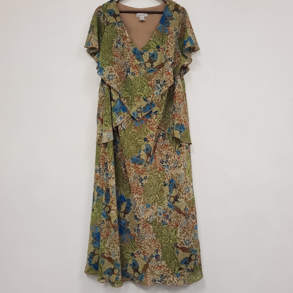 VTG Jessica London Womens Ruffle V Neck Flutter Sleeve 90s Dress Size 20W Flowy